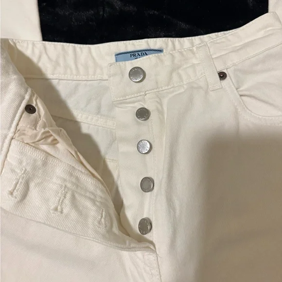 Prada White Jeans with Gold Triangle Logo - Picture 7 of 10
